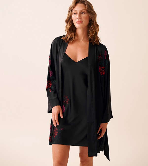 La Vie en Rose  - Black Night Robes & Kimonos