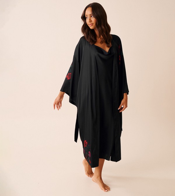 La Vie en Rose  - Black Night Robes & Kimonos