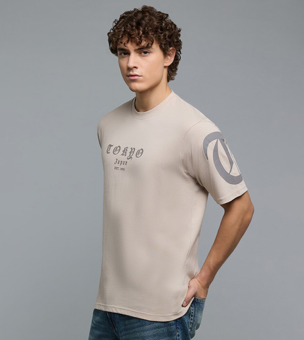R&B  Clothing - Beige Round Neck T-Shirts