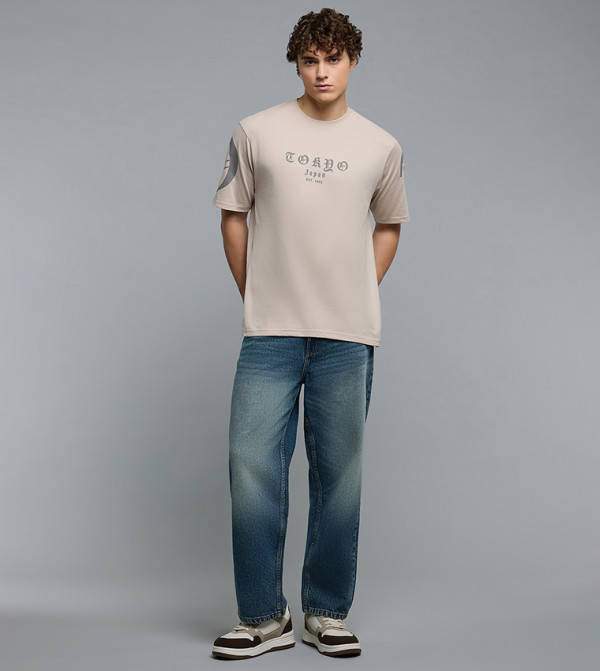 R&B  Clothing - Beige Round Neck T-Shirts