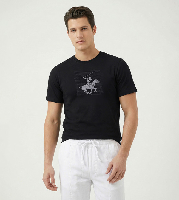 Beverly Hills Polo Club  T-Shirts - Black Round Neck T-Shirts
