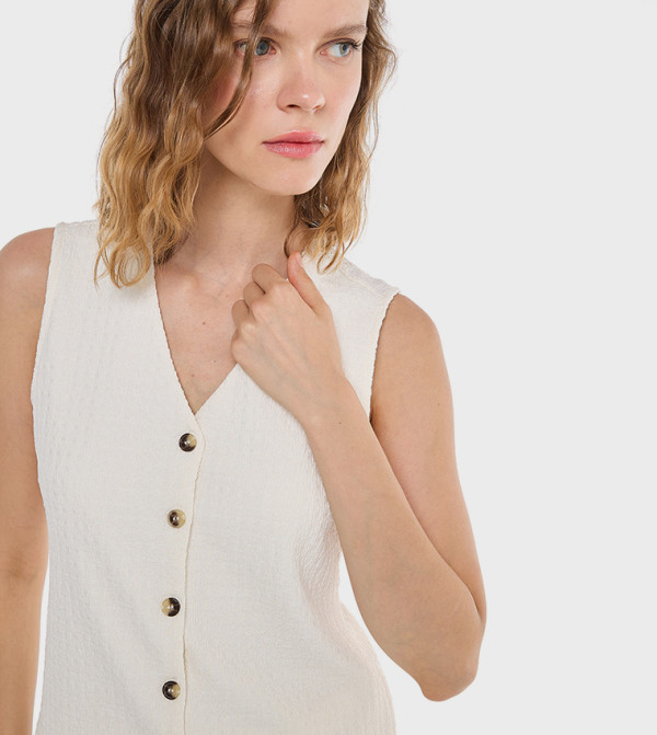 أر آند بي توبات بلا أكمام - بيج Sleeveless Tops