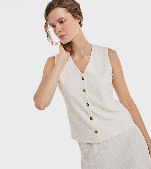 أر آند بي توبات بلا أكمام - بيج Sleeveless Tops