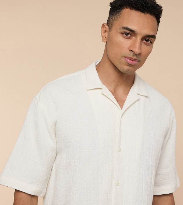 R&B  Shirts - Beige Short Sleeves