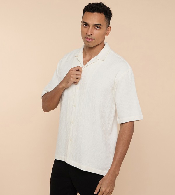 R&B  Shirts - Beige Short Sleeves