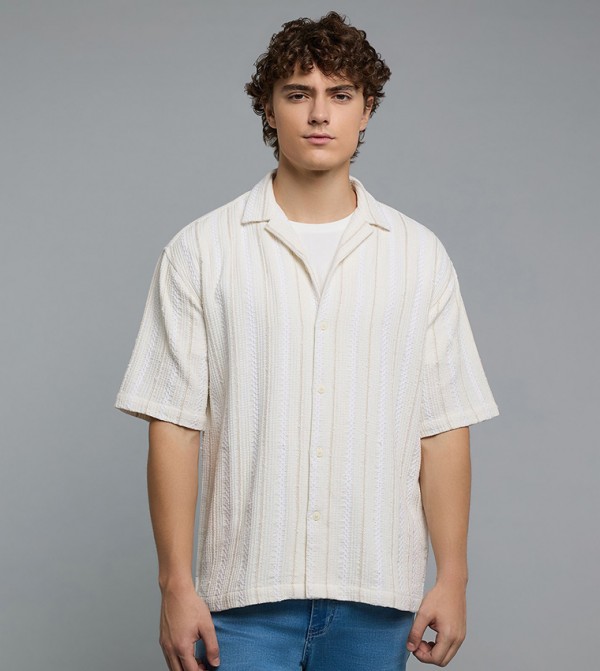 R&B  Shirts - Beige Short Sleeves