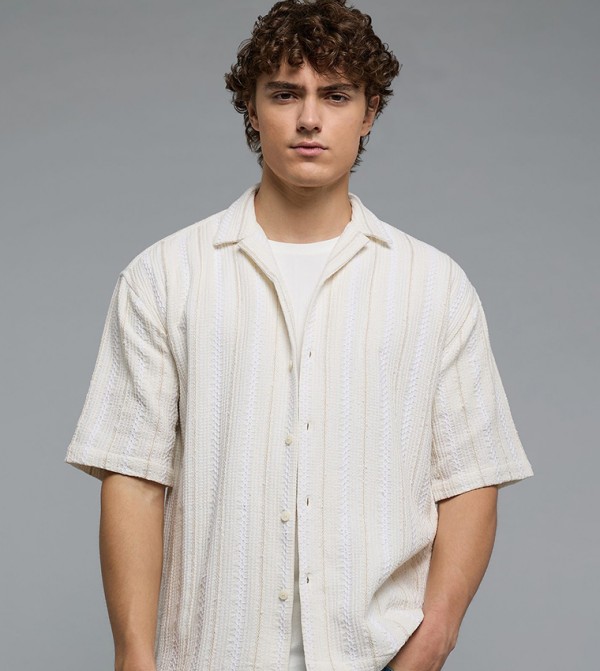 R&B  Shirts - Beige Short Sleeves