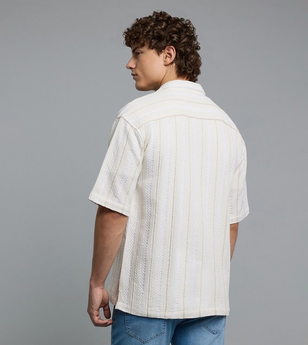 R&B  Shirts - Beige Short Sleeves