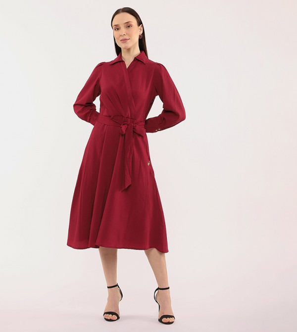 Beverly Hills Polo Club  Midi Dresses - Burgundy Midi Dresses