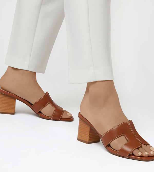 Dune London Fashion Heels - Tan Block Heels