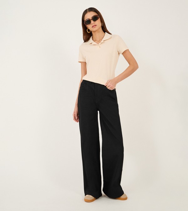 Styli  - Black Wide Leg Jeans
