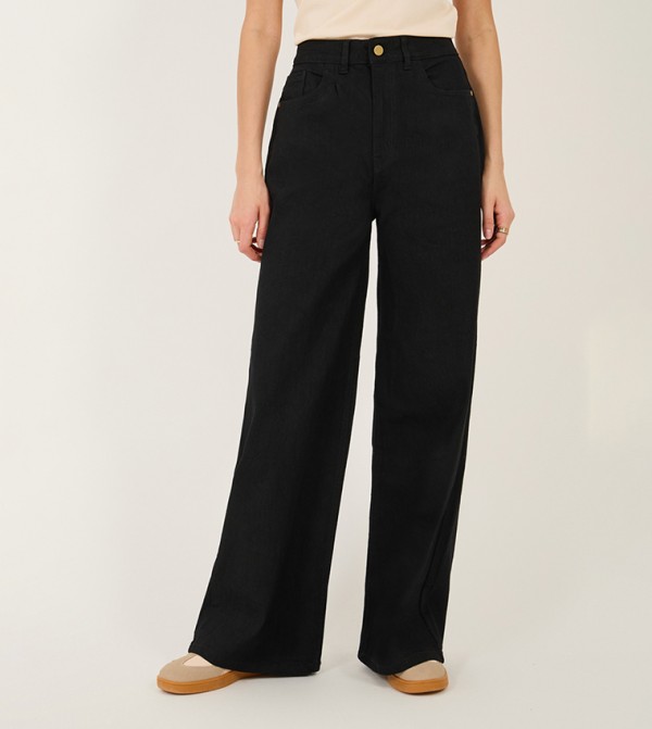 Styli  - Black Wide Leg Jeans