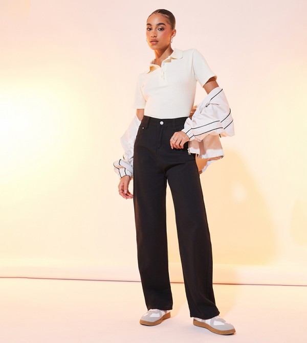 Styli  Jeans - Black Wide Leg Jeans