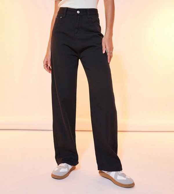 Styli  Jeans - Black Wide Leg Jeans
