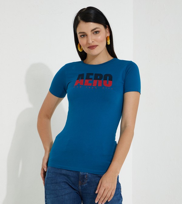 Aeropostale btu-logo-tees - Blue Casual T-Shirts