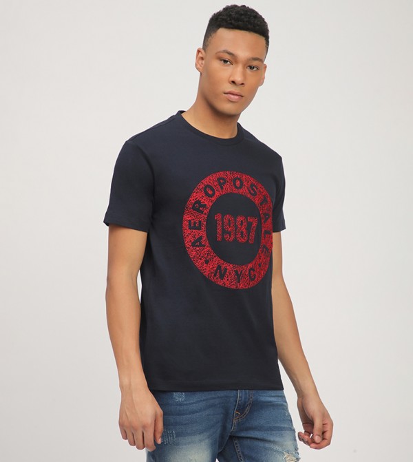  ايروبوستال  ايروبوستال - NAVY BLUE Round Neck T-Shirts