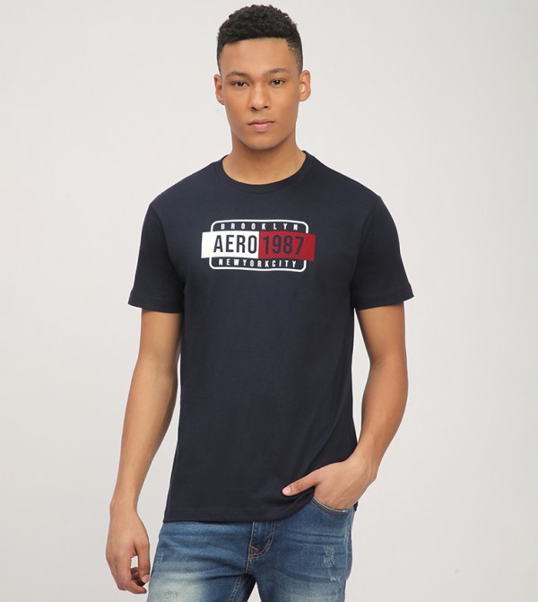  ايروبوستال  ايروبوستال - NAVY BLUE Round Neck T-Shirts