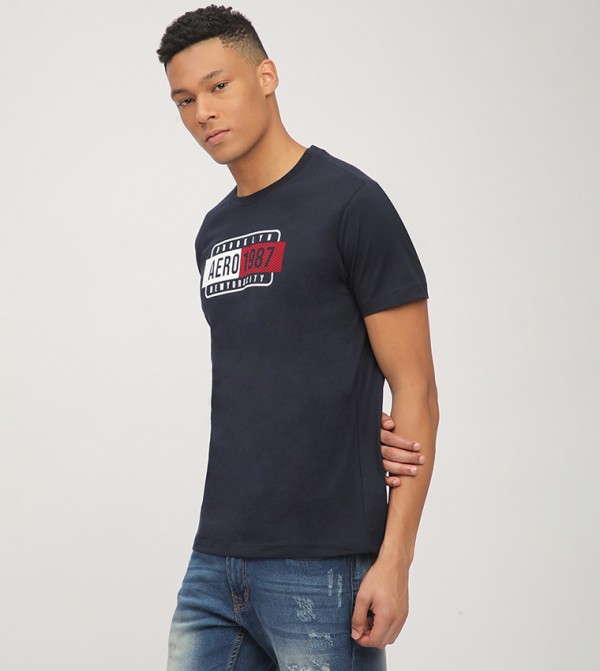  ايروبوستال  ايروبوستال - NAVY BLUE Round Neck T-Shirts
