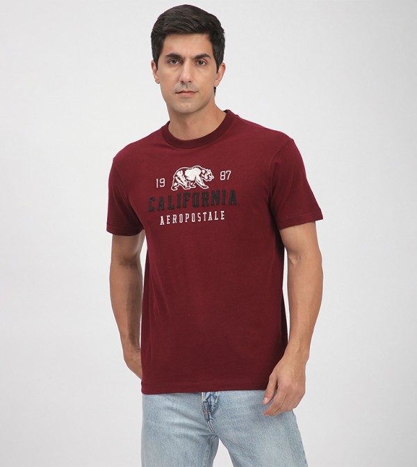  ايروبوستال  ايروبوستال - بورغندي Round Neck T-Shirts