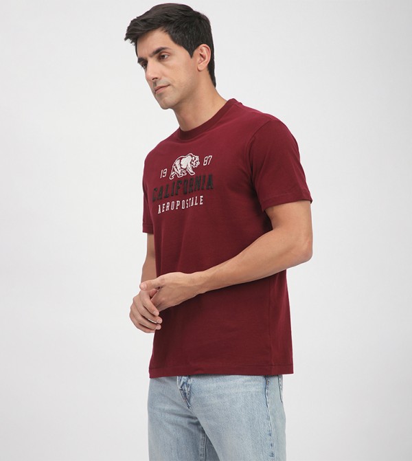  ايروبوستال  ايروبوستال - بورغندي Round Neck T-Shirts