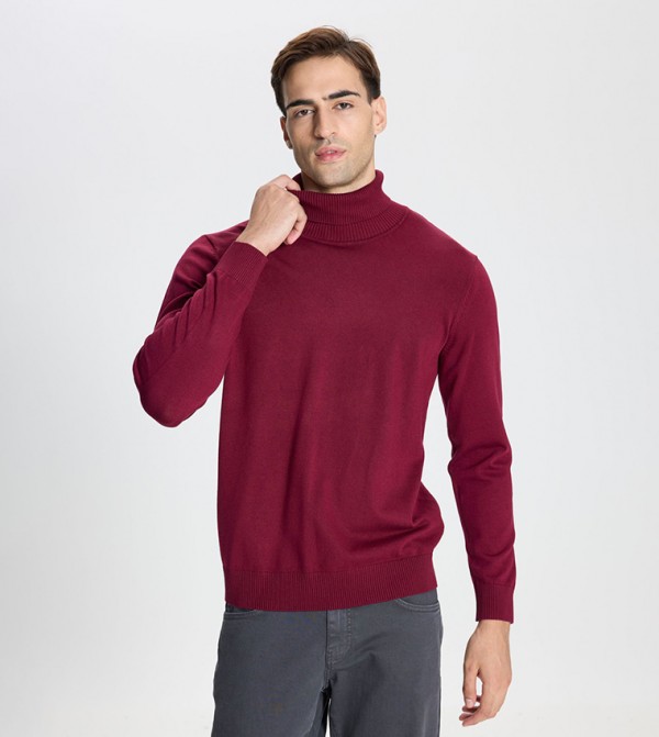 التن يلدز كلاسيكس  - بورغندي Turtle neck Sweaters
