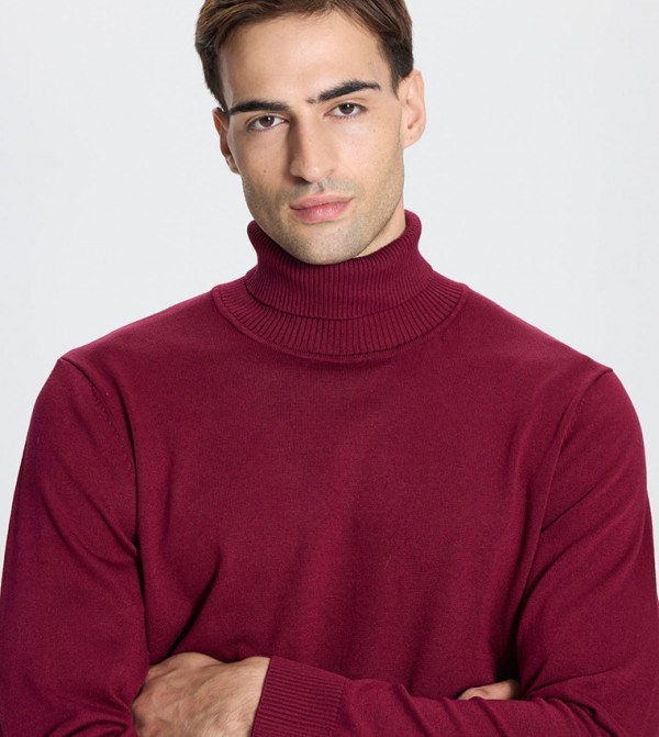 التن يلدز كلاسيكس  - بورغندي Turtle neck Sweaters