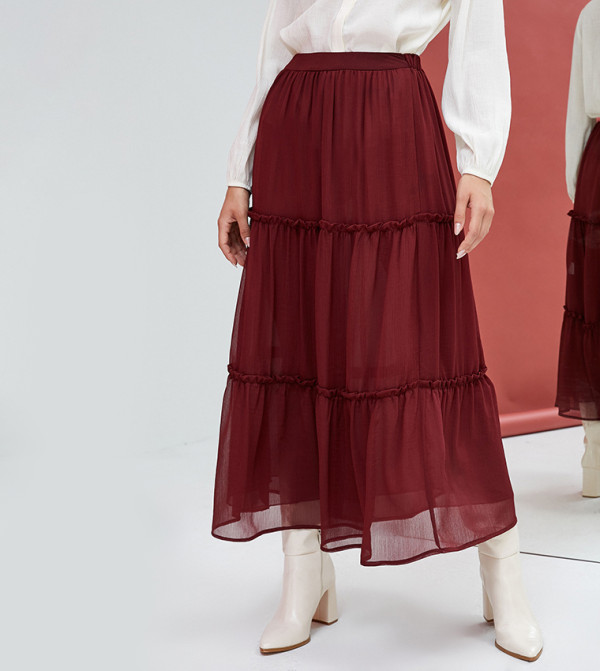 Koton  Skirts - Burgundy Midi Skirts