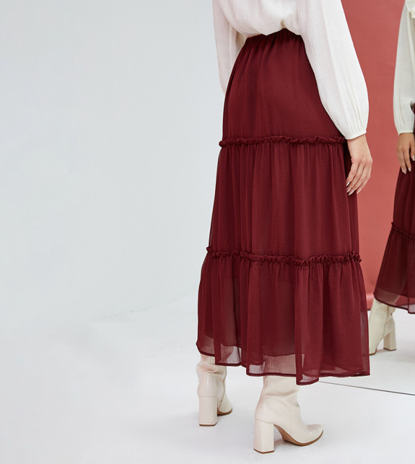 Koton  Skirts - Burgundy Midi Skirts