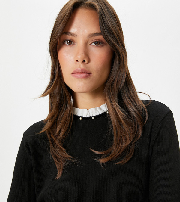 كوتون  سترات - أسود Round Neck Sweaters