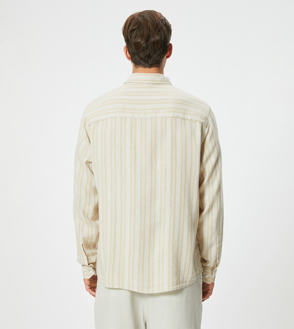 كوتون  أكمام طويلة - بيج قميص كاجوال 