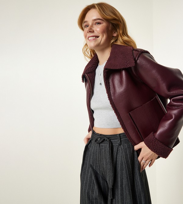 Happiness İstanbul  Leather Jackets - Burgundy Leather Jackets