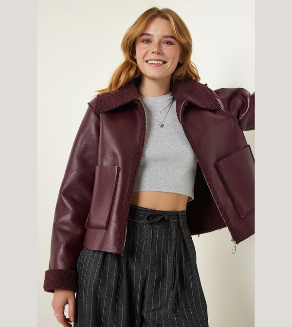Happiness İstanbul  Leather Jackets - Burgundy Leather Jackets