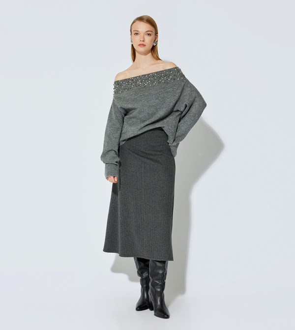Koton  Skirts - Grey Midi Skirts