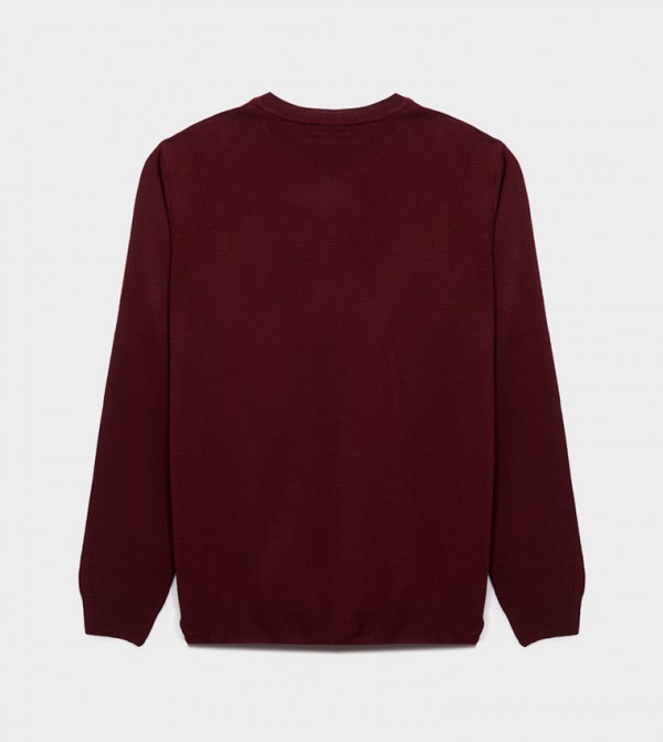 كوتون كوتون - بورغندي Round Neck Sweaters