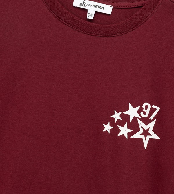 Koton Koton - Burgundy Short Sleeve T-Shirts