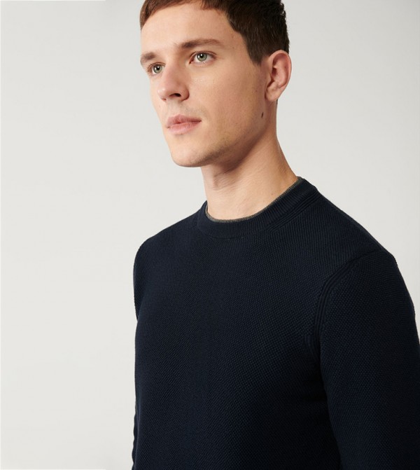 Avva - Outlet  - NAVY BLUE Round Neck Sweaters