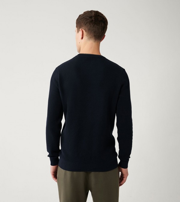 Avva - Outlet  - NAVY BLUE Round Neck Sweaters
