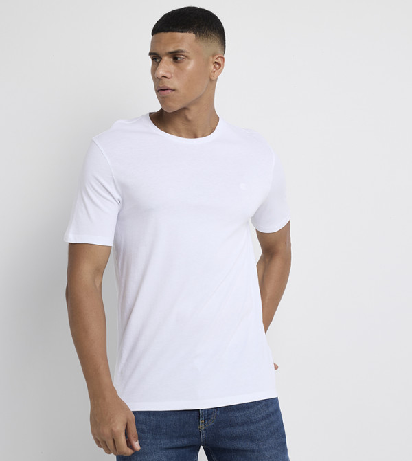 كالفين كلاين  ملابس - أبيض Round Neck T-Shirts