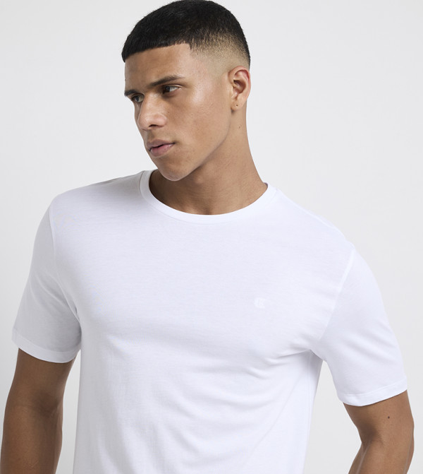 كالفين كلاين  ملابس - أبيض Round Neck T-Shirts