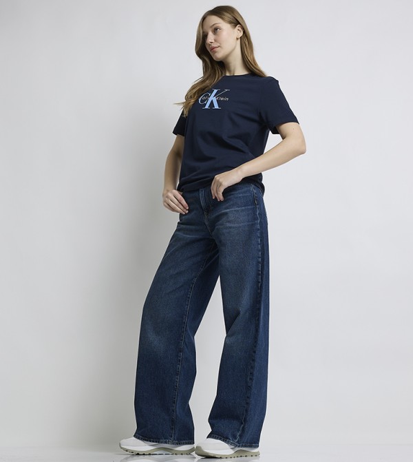 كالفين كلاين  بناطيل جينز - أزرق Wide Leg Jeans