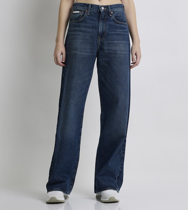 كالفين كلاين  بناطيل جينز - أزرق Wide Leg Jeans