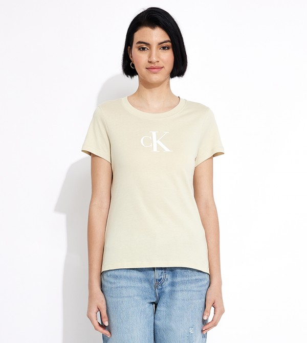 Calvin Klein Jeans  T-Shirts - Beige Casual T-Shirts