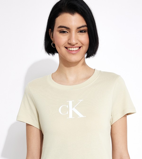 Calvin Klein Jeans  T-Shirts - Beige Casual T-Shirts