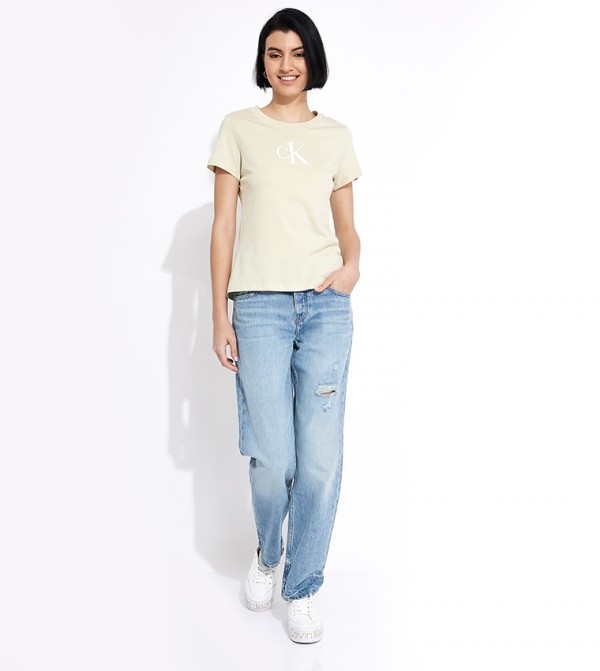 Calvin Klein Jeans  T-Shirts - Beige Casual T-Shirts