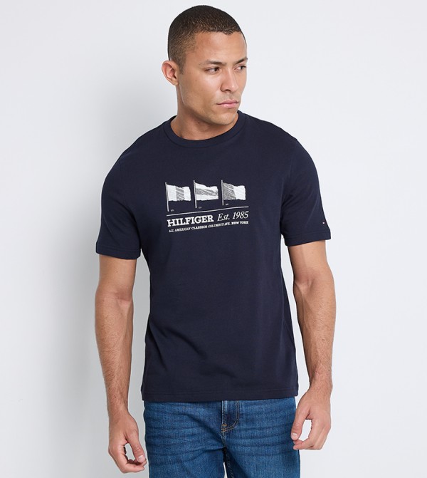 تومي هيلفيغر تيشيرتات كاجوال - كحلي Round Neck T-Shirts