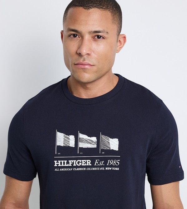 تومي هيلفيغر تيشيرتات كاجوال - كحلي Round Neck T-Shirts