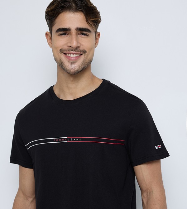Tommy Hilfiger  T-Shirts - Black Round Neck T-Shirts