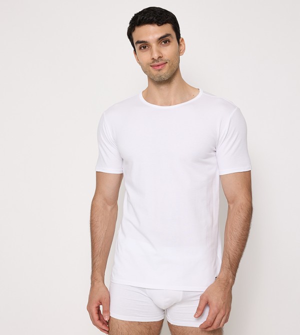 Tommy Hilfiger  T-Shirts - White Round Neck T-Shirts