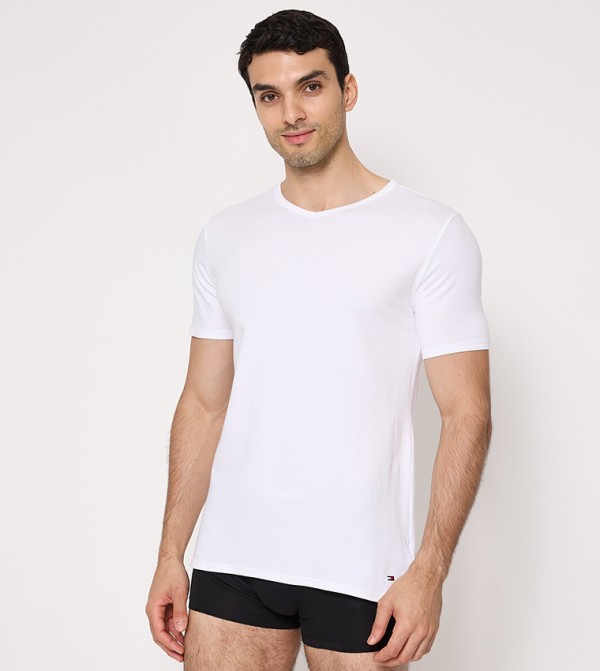 Tommy Hilfiger  T-Shirts - White Round Neck T-Shirts