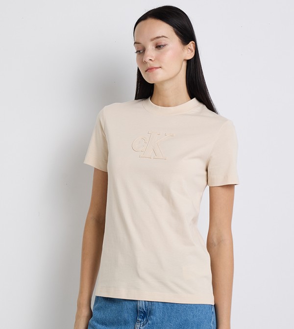 Calvin Klein Jeans  T-Shirts - Beige Casual T-Shirts